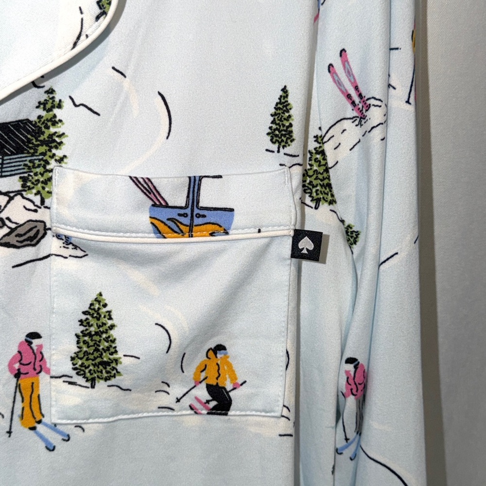 Kate Spade Pajamas Classic Long Sleeve Winter Village Ski Trip Print Pjs NWT - Picture 6 of 13